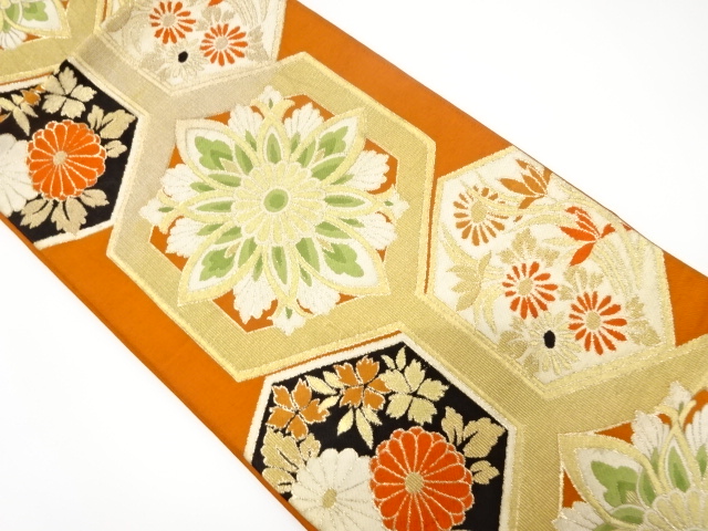 アンティーク　亀甲繋ぎに花模様織り出し袋帯（材料）